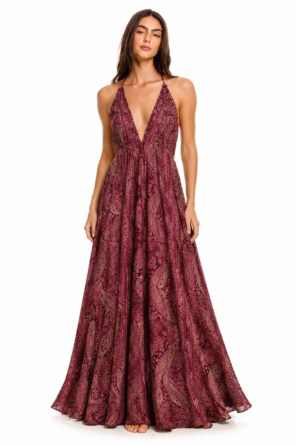 Sicily Silk Maxi Dress - Burgundy