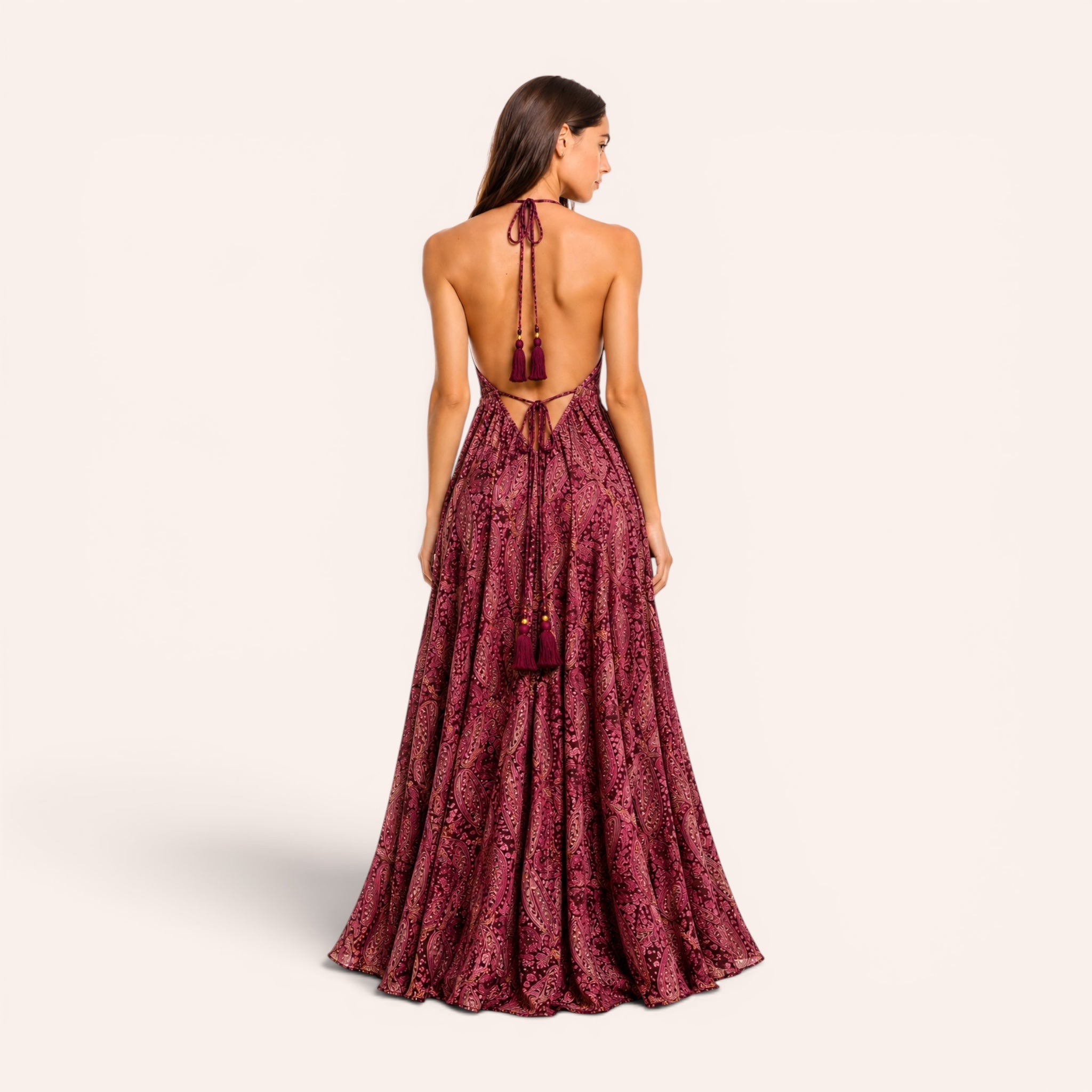 Sicily Silk Maxi Dress - Burgundy