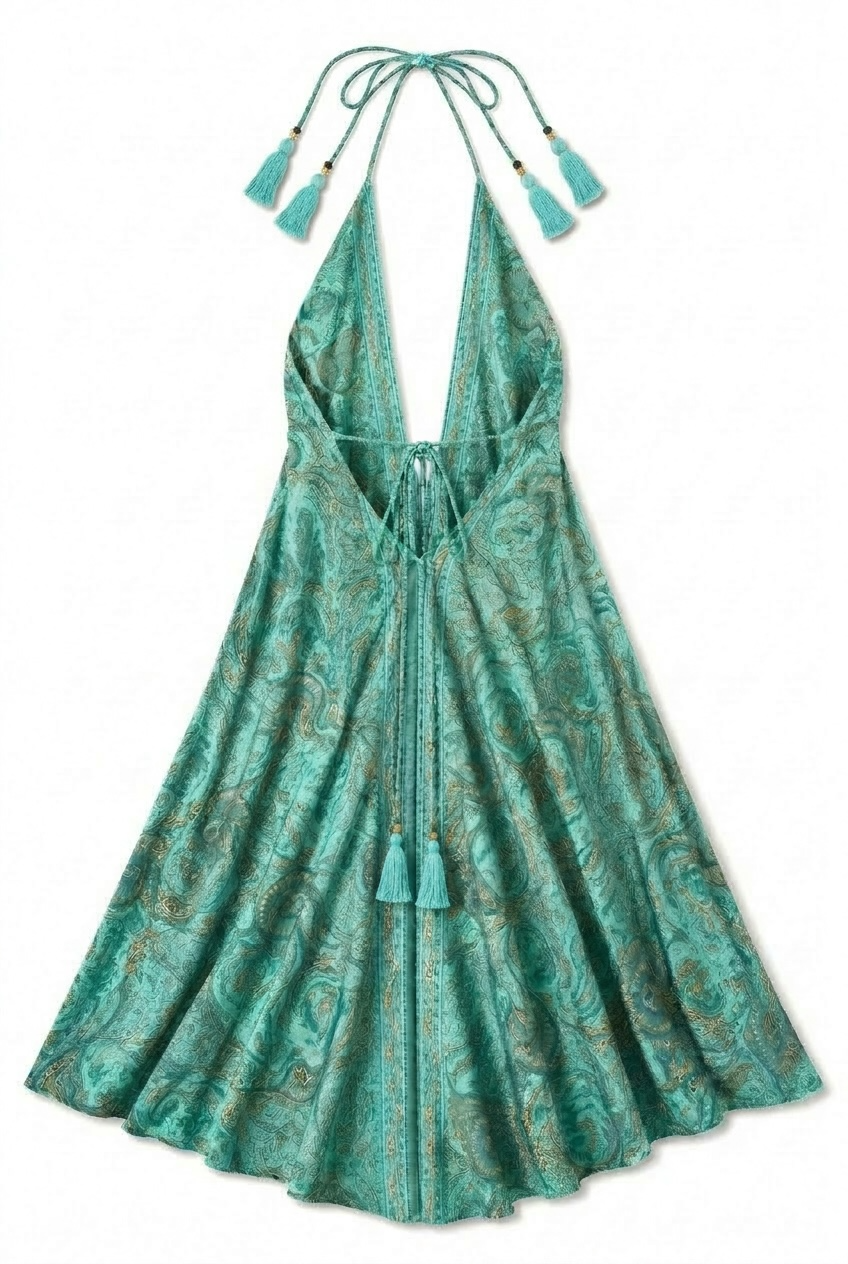 Sicily Silk Maxi Dress - Turquoise