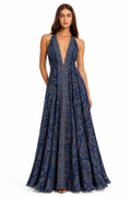 Sicily Silk Maxi Dress - Navy Blue