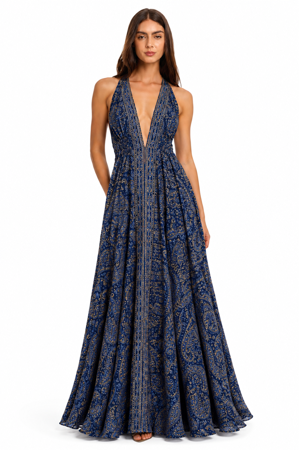 Sicily Silk Maxi Dress - Navy Blue