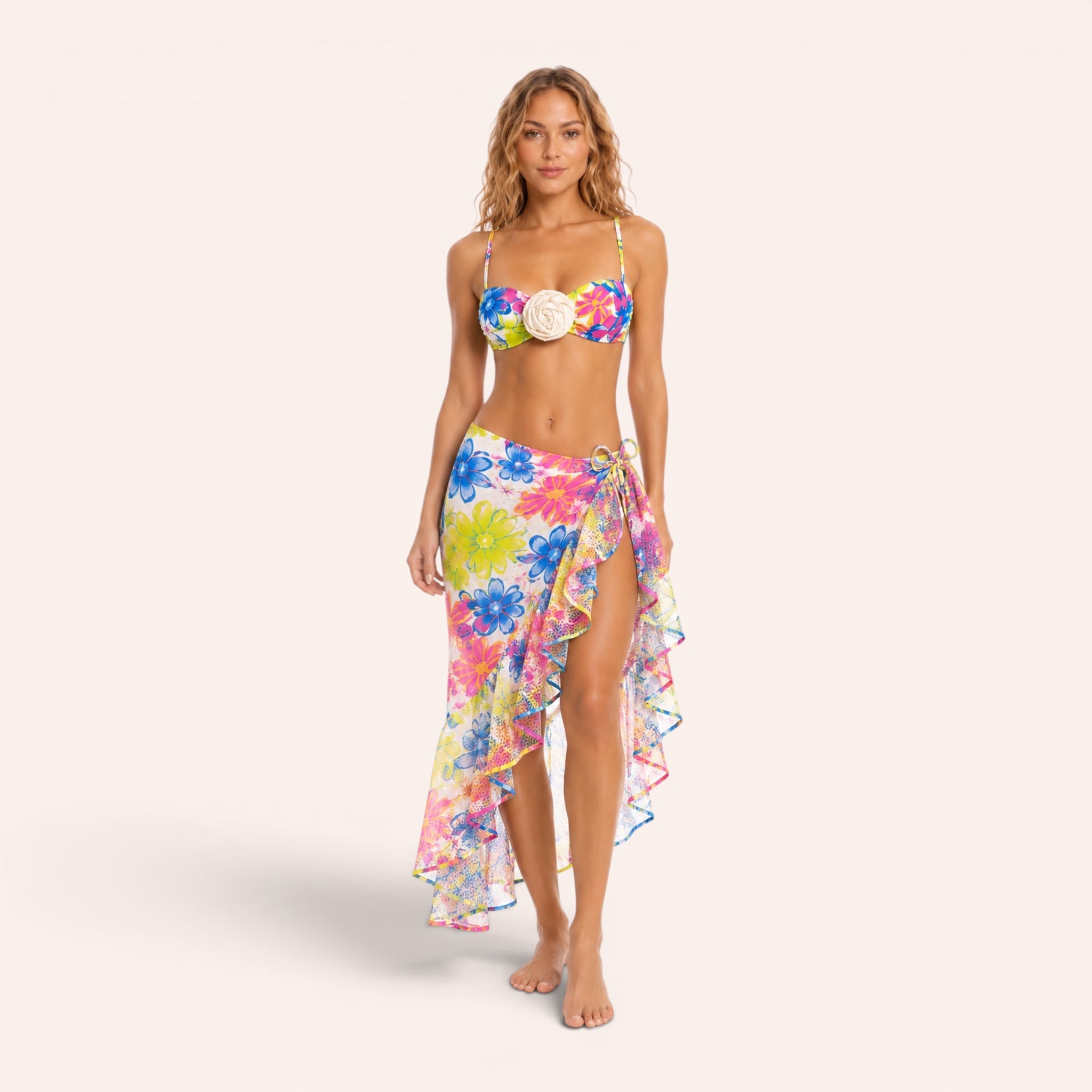 Amalfi 3-Piece Bikini & Pareo Set – Tropical Bloom
