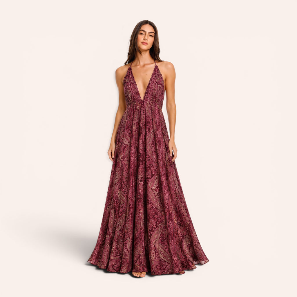 Sicily Silk Maxi Dress - Burgundy