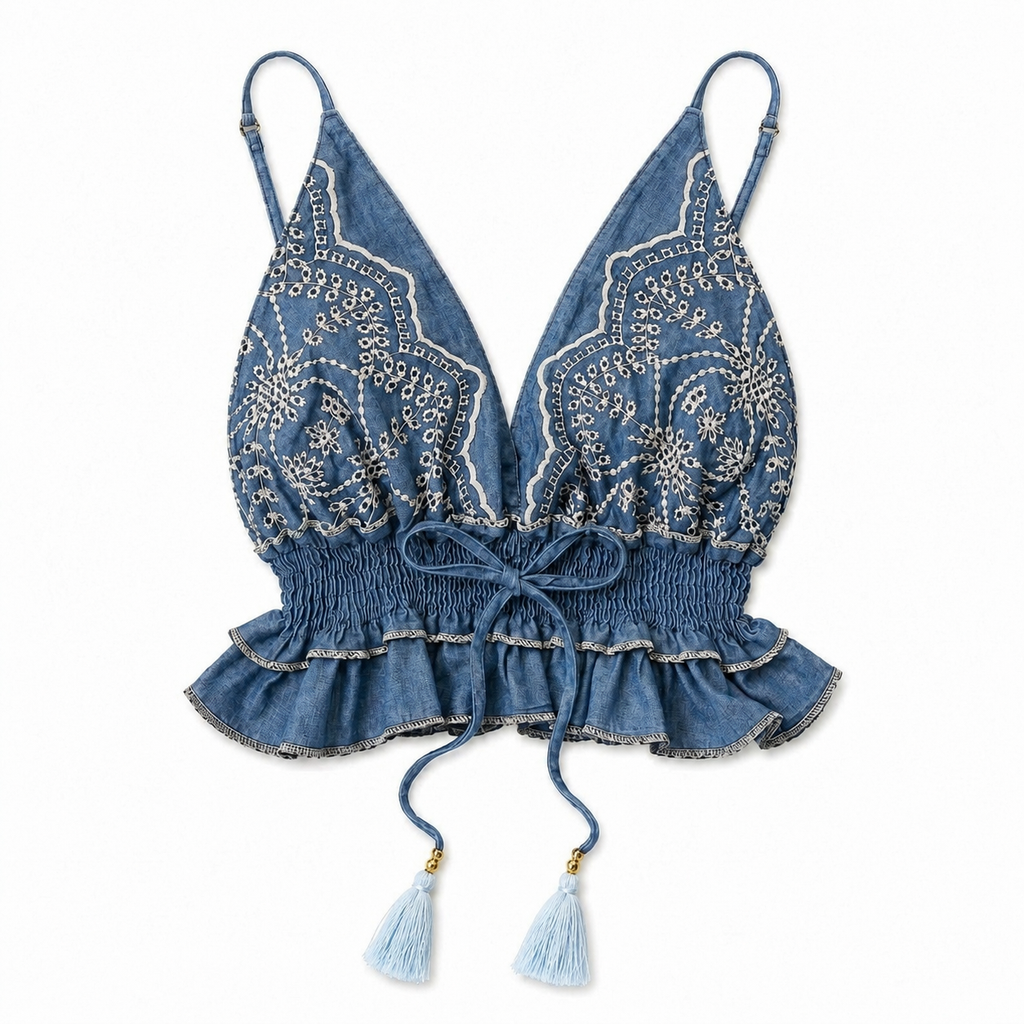 Marbella Embroidered Denim Set - Light Denim