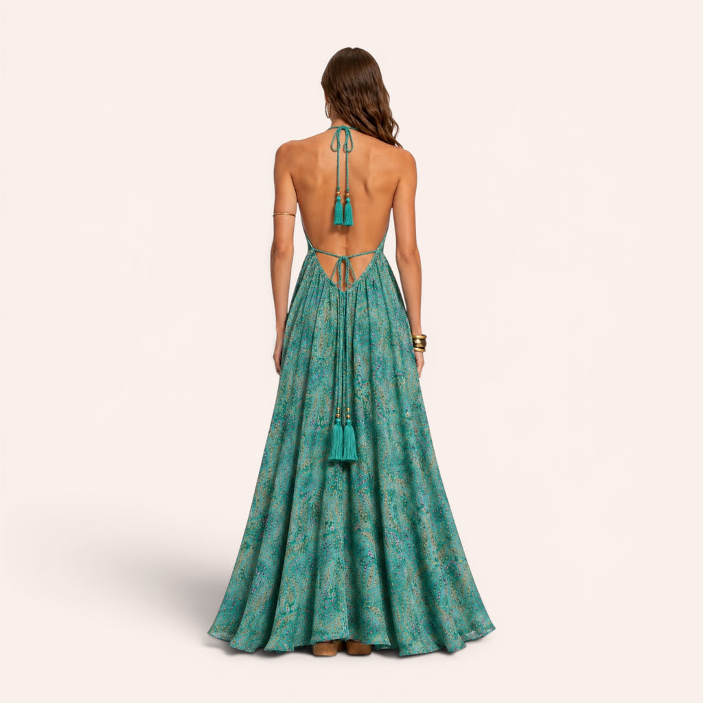 Sicily Silk Maxi Dress - Turquoise