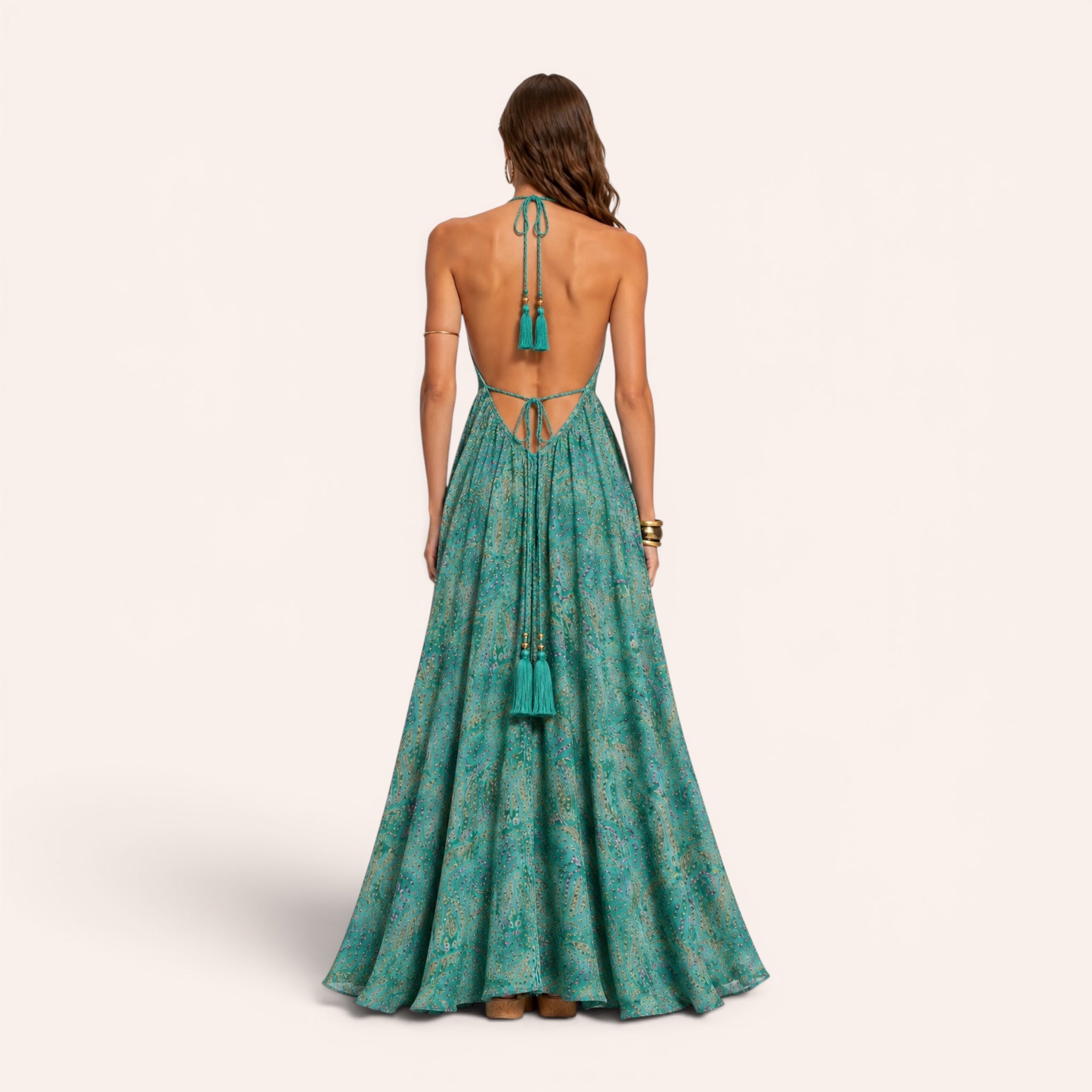 Sicily Silk Maxi Dress - Turquoise
