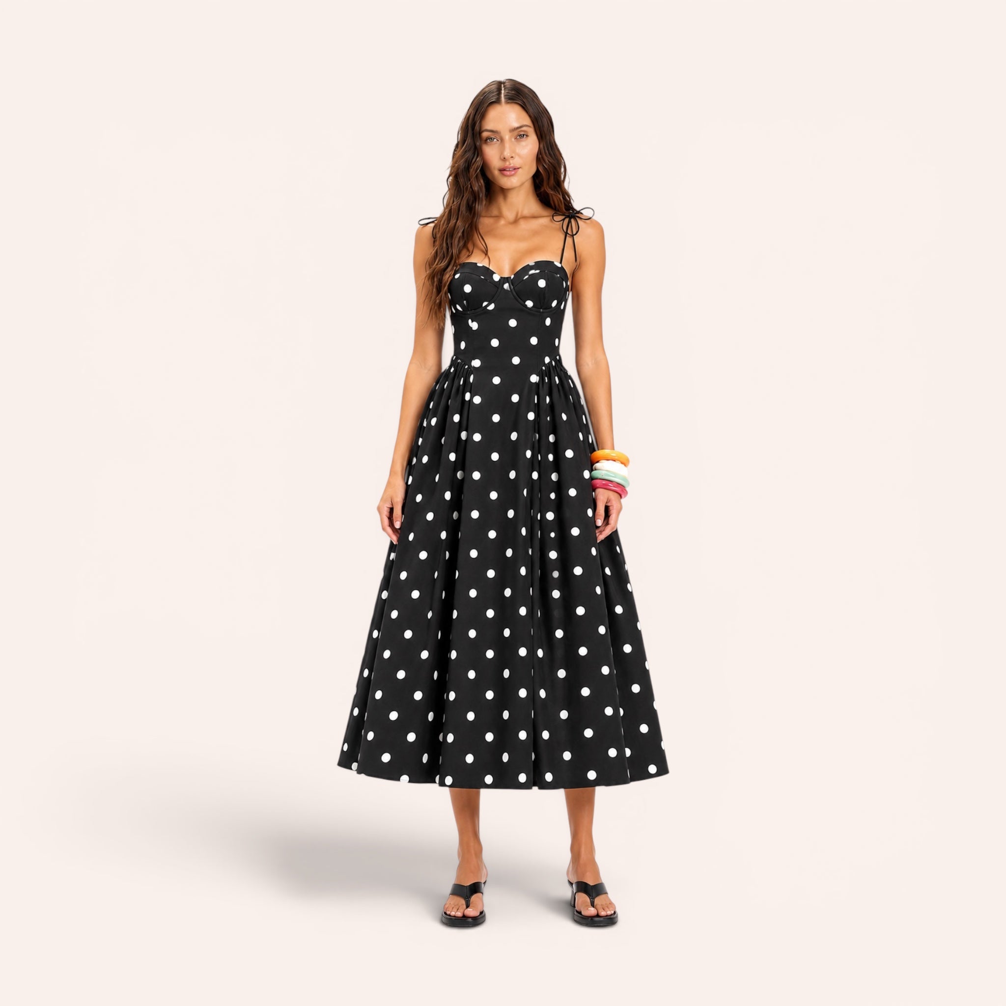 Cannes Midi Dress – Black Polka Dots