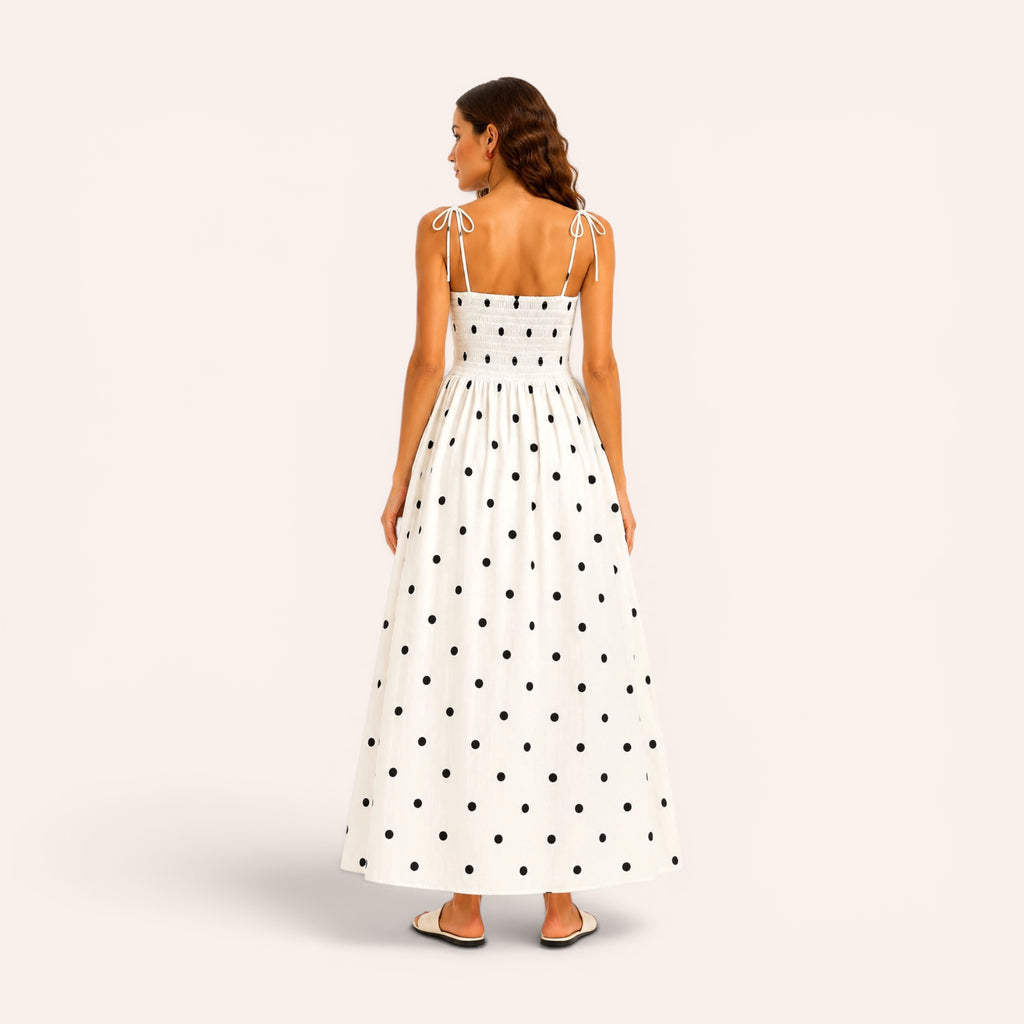 Monaco Midi Dress – White Polka Dots