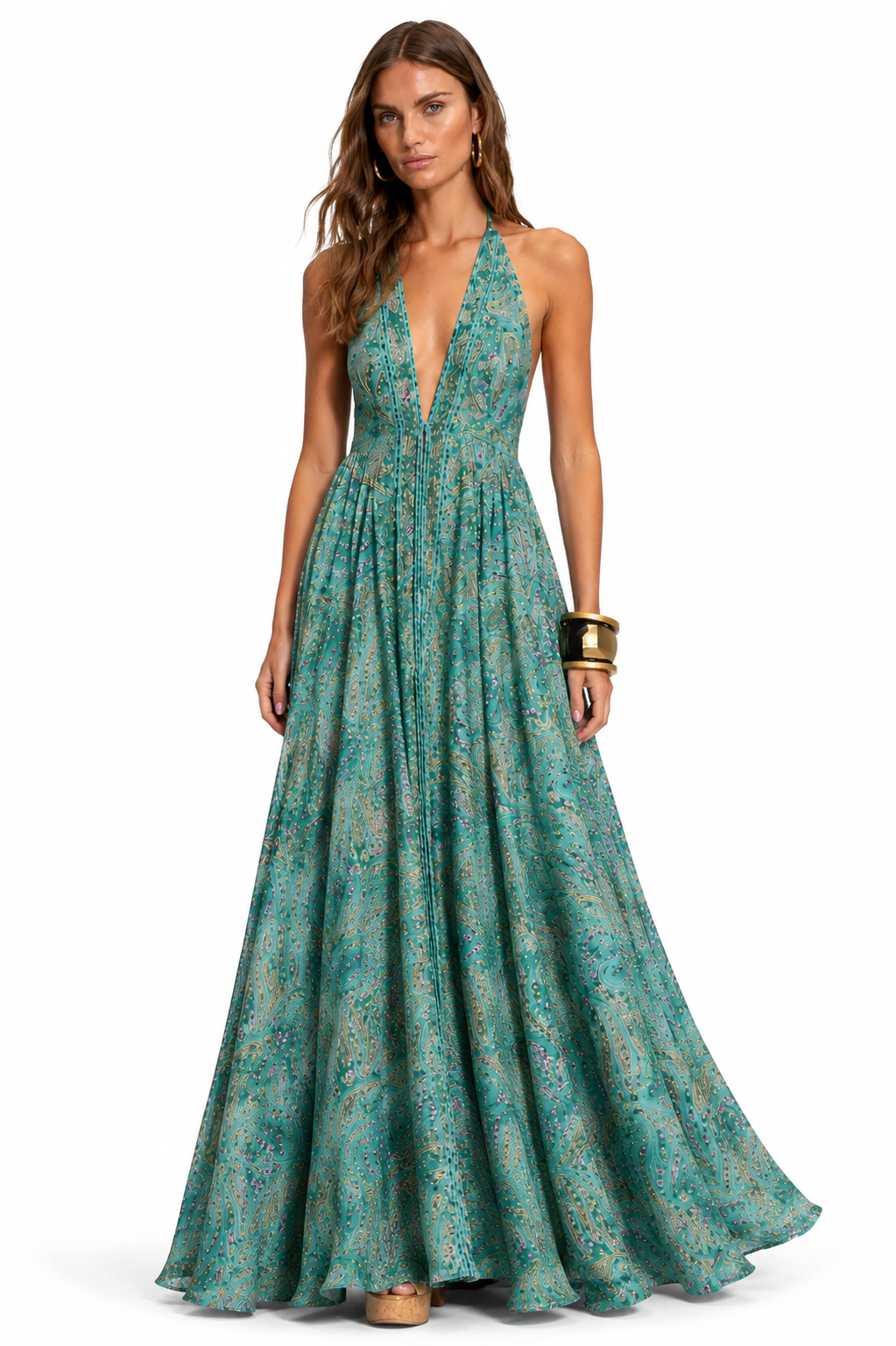 Sicily Silk Maxi Dress - Turquoise