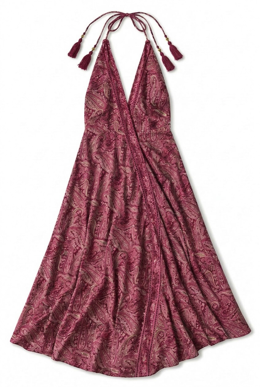 Sicily Silk Maxi Dress - Burgundy