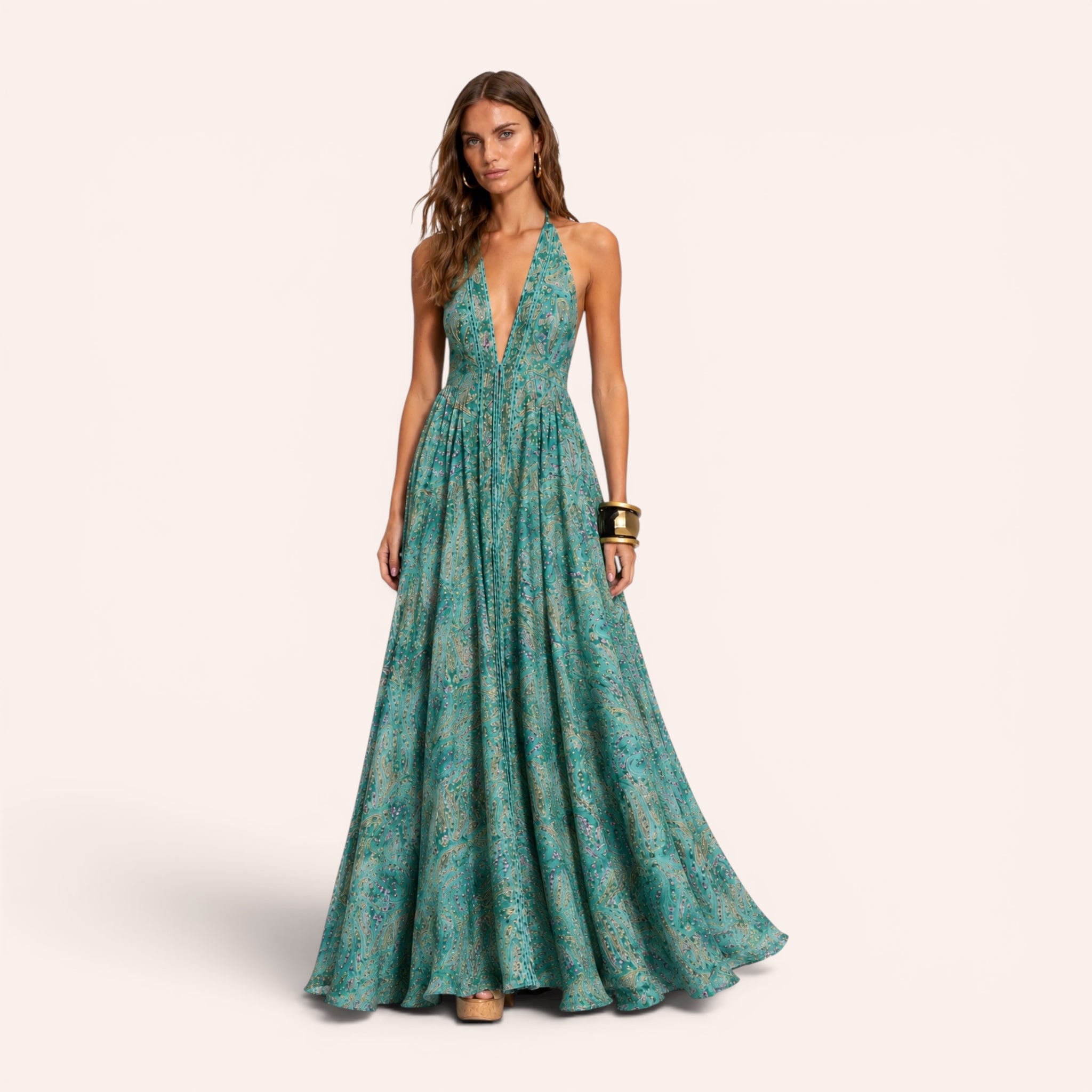 Sicily Silk Maxi Dress - Turquoise