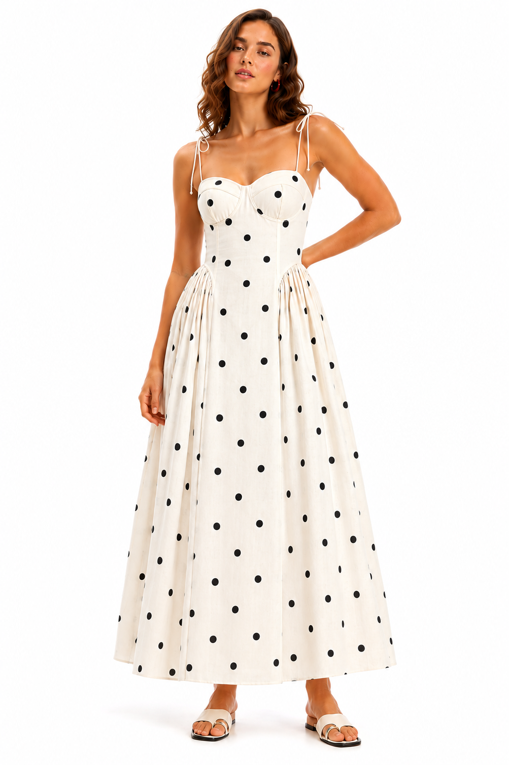 Monaco Midi Dress – White Polka Dots