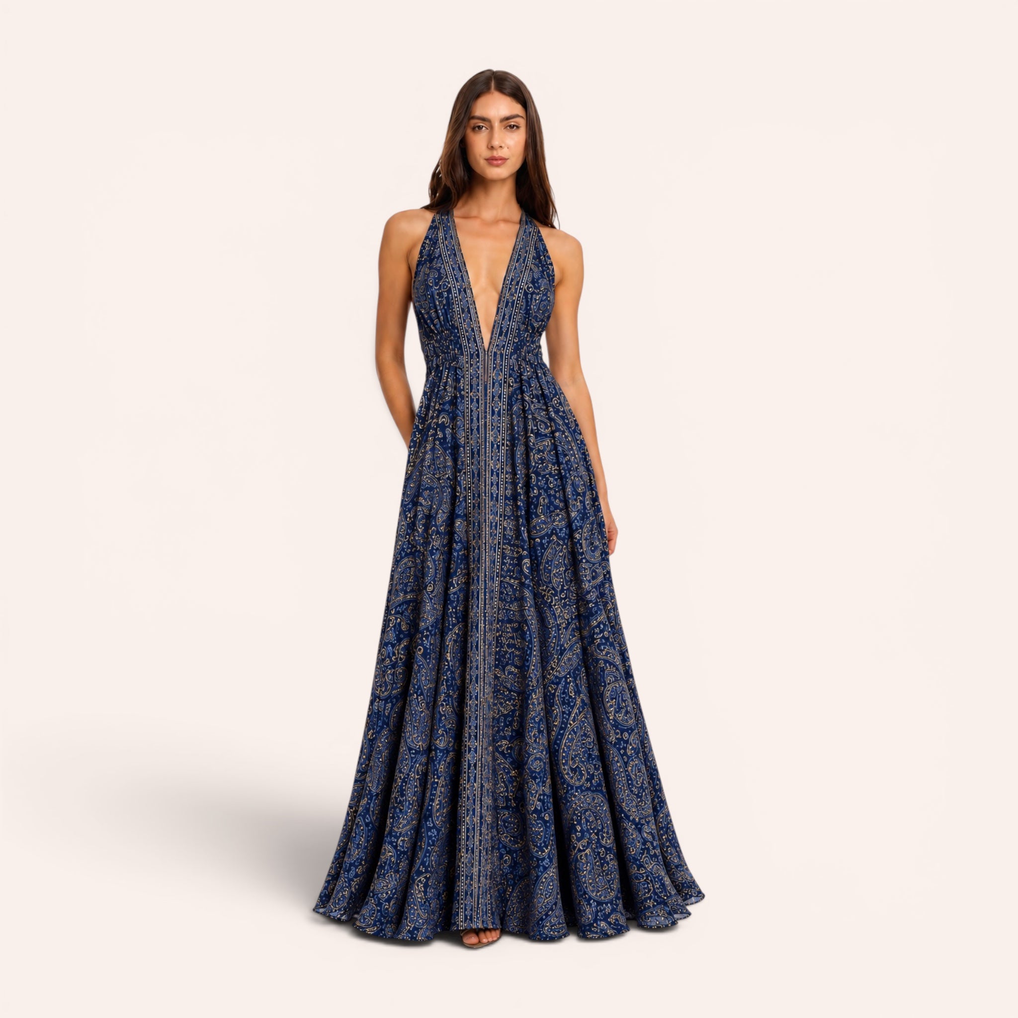 Sicily Silk Maxi Dress - Navy Blue
