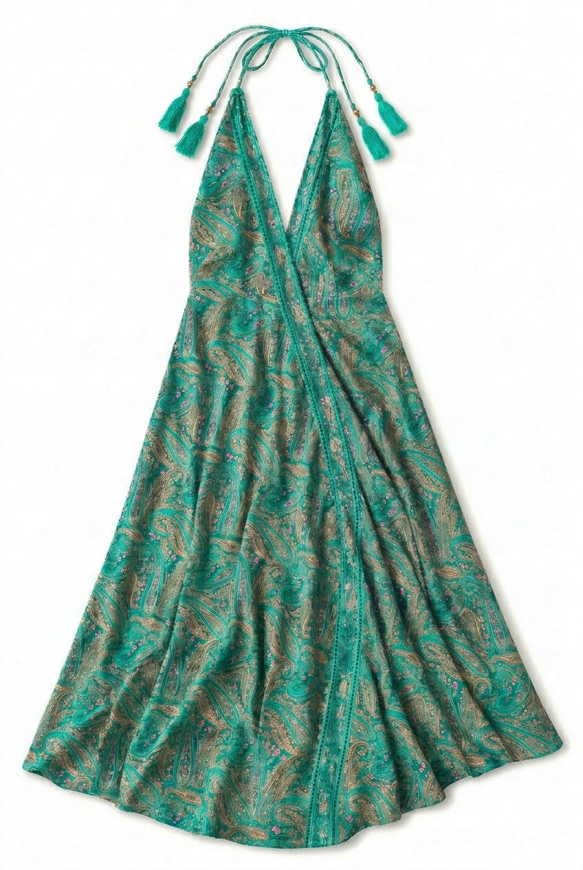 Sicily Silk Maxi Dress - Turquoise