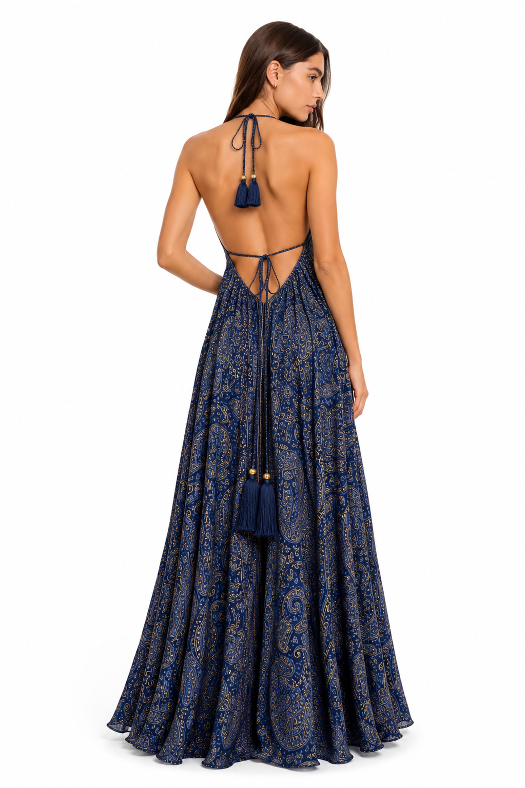 Sicily Silk Maxi Dress - Navy Blue