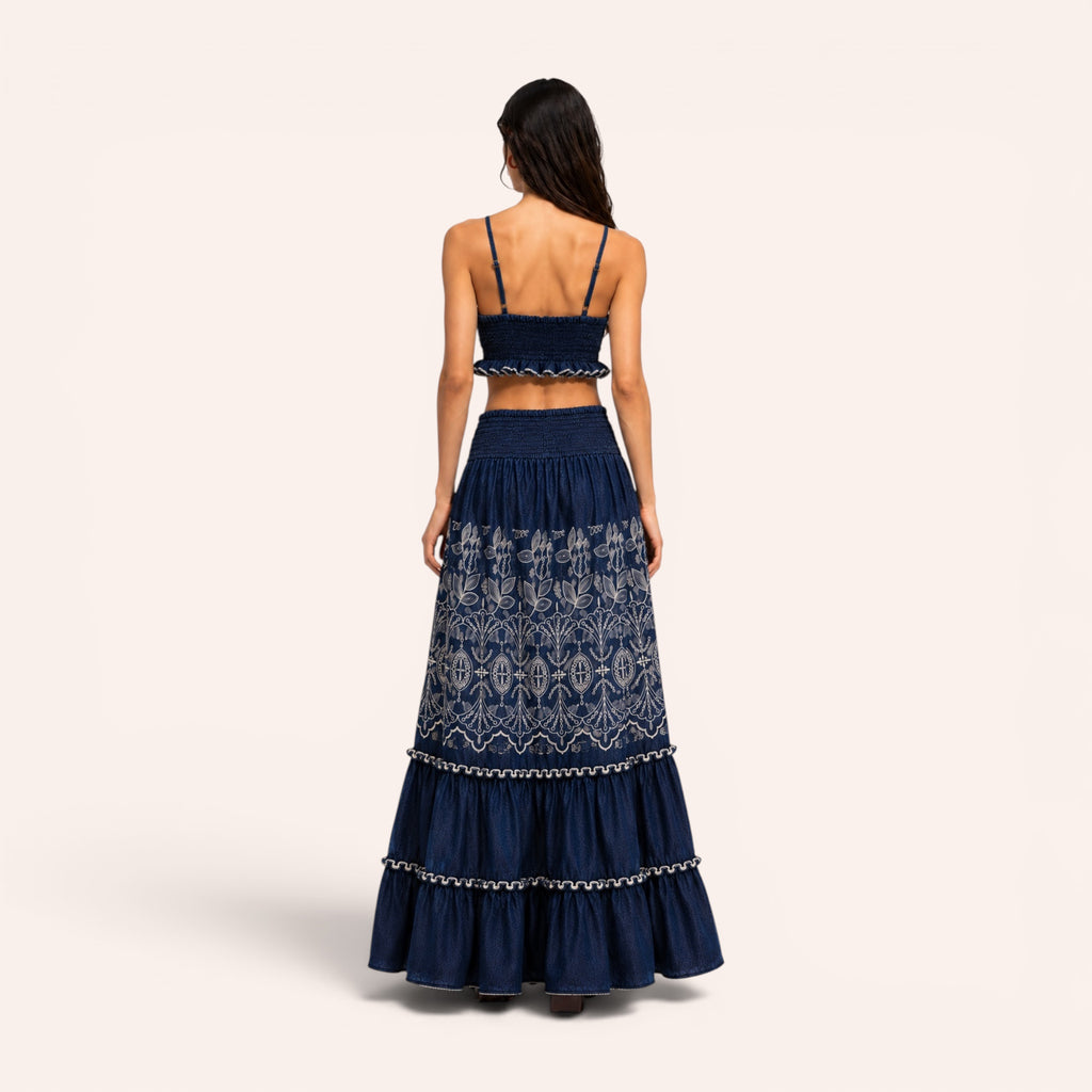 Marbella Embroidered Denim Set - Dark Denim