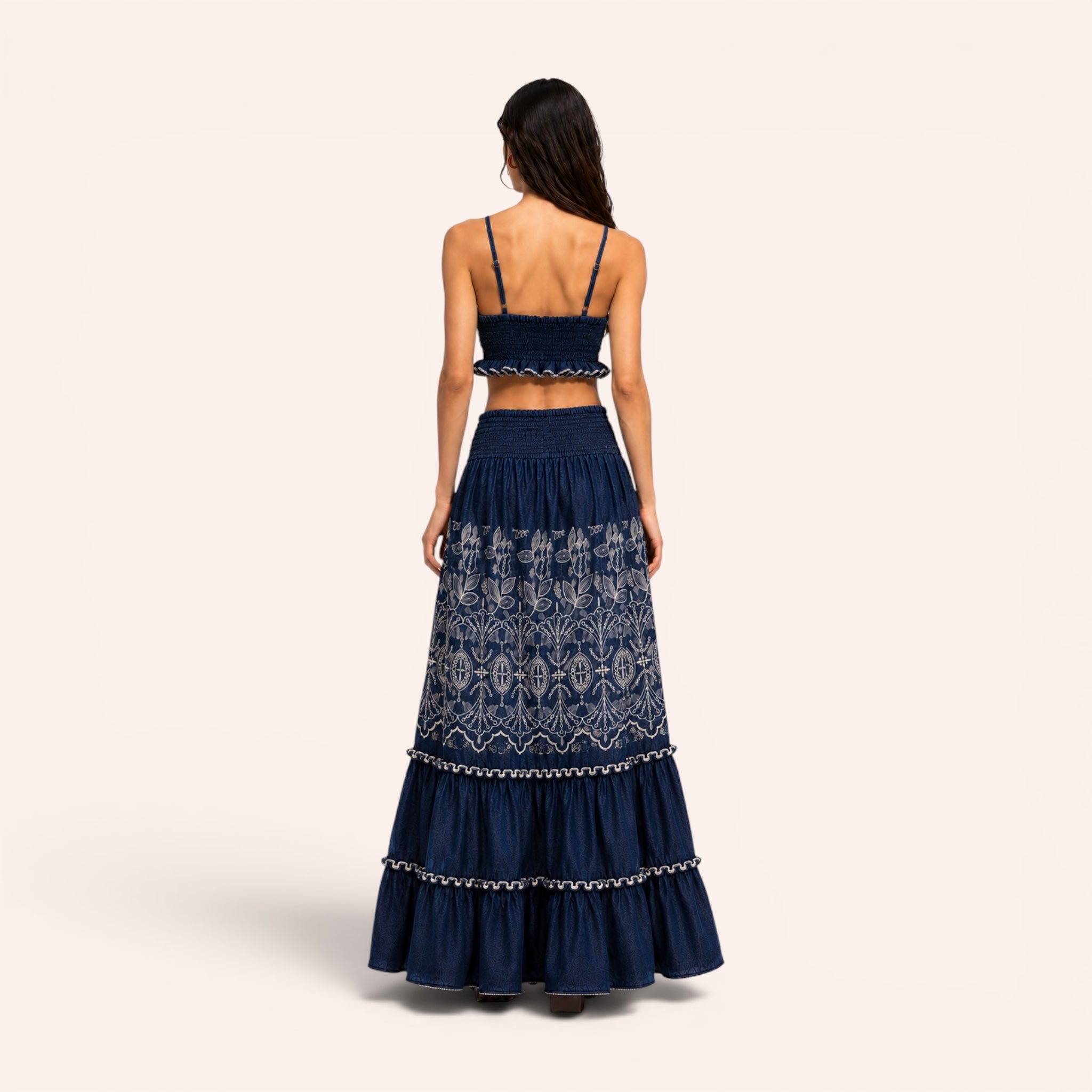 Marbella Embroidered Denim Set - Dark Denim