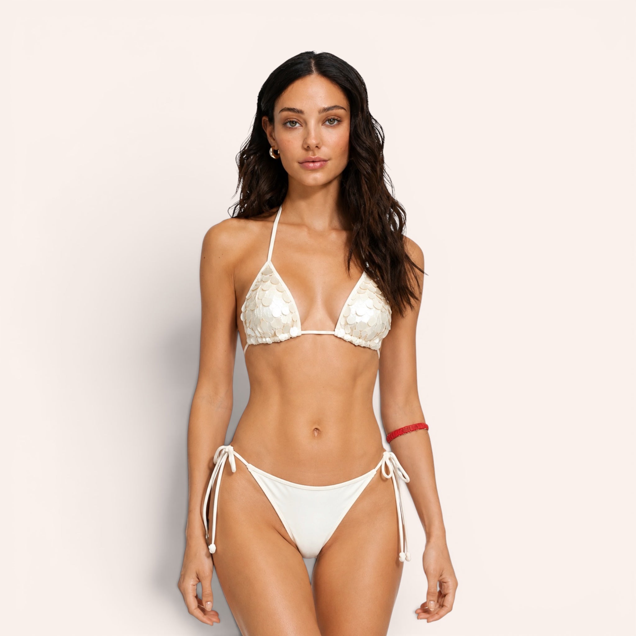 Ibiza Sequin 3-Piece Bikini Set – Pearl White