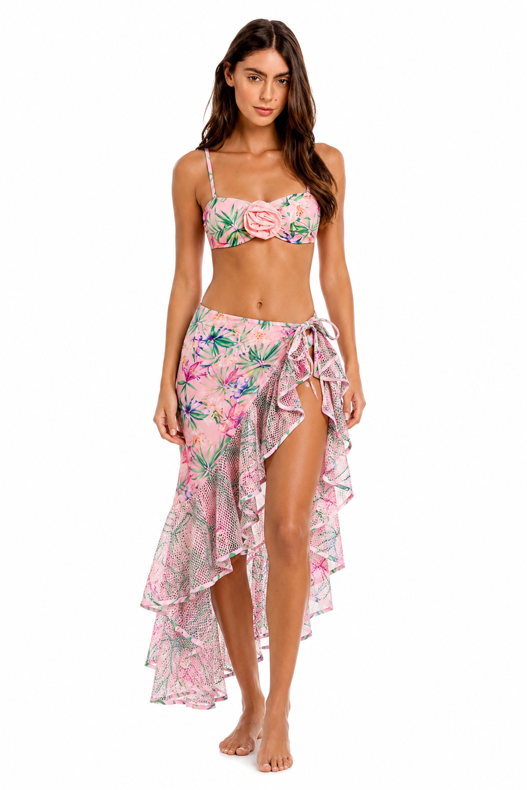 Amalfi 3-Piece Bikini & Pareo Set – Pink Tropical