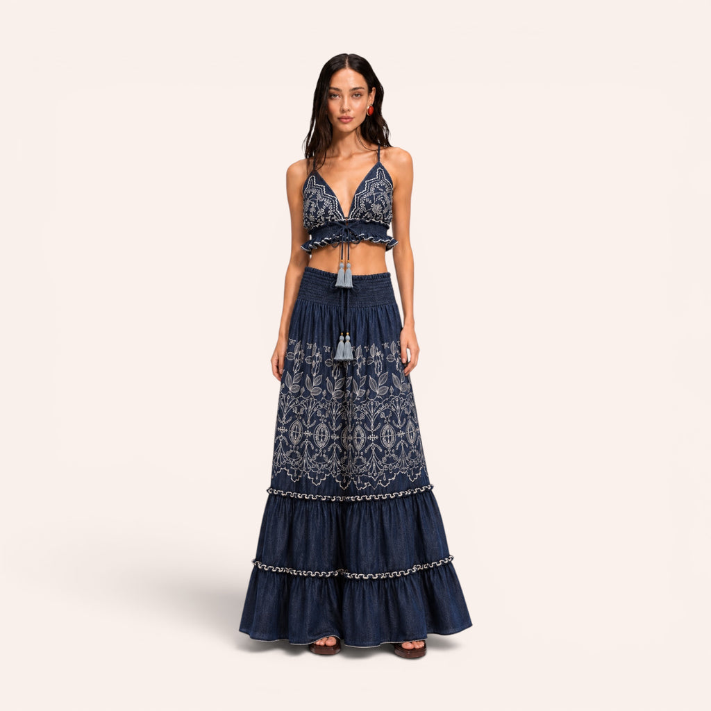 Marbella Embroidered Denim Set - Dark Denim