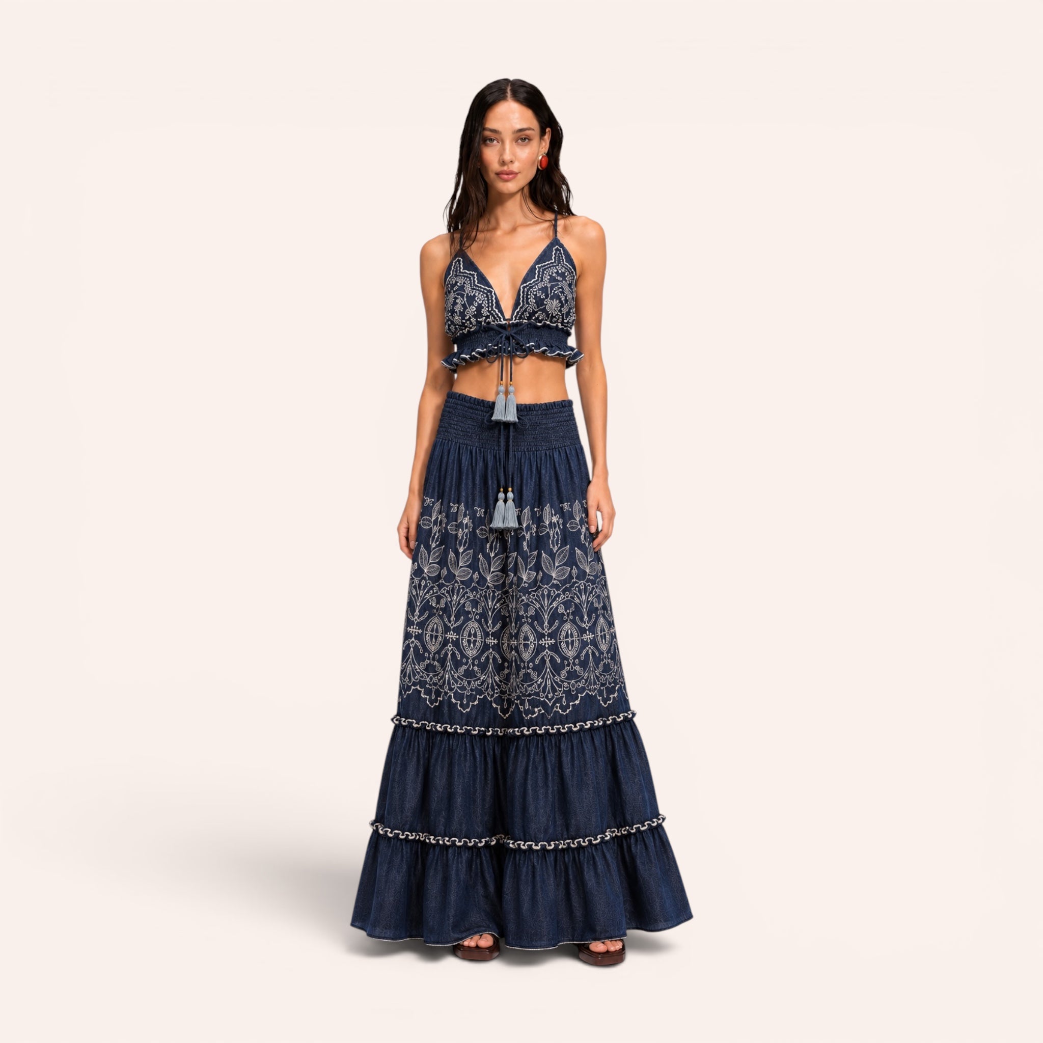Marbella Embroidered Denim Set - Dark Denim