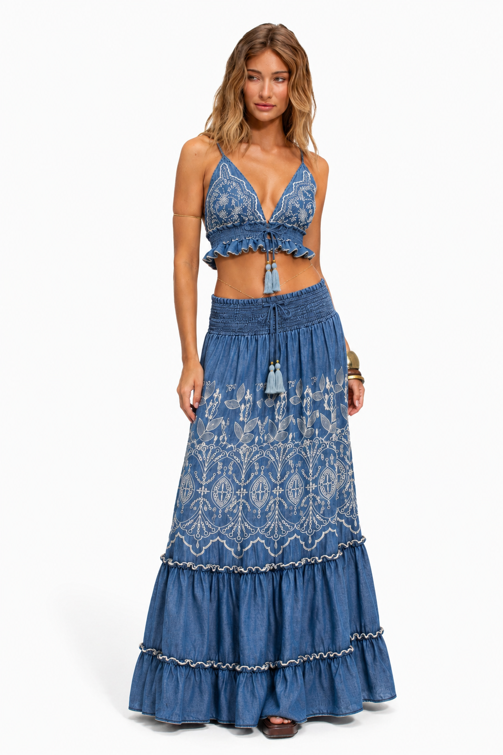 Marbella Embroidered Denim Set - Light Denim