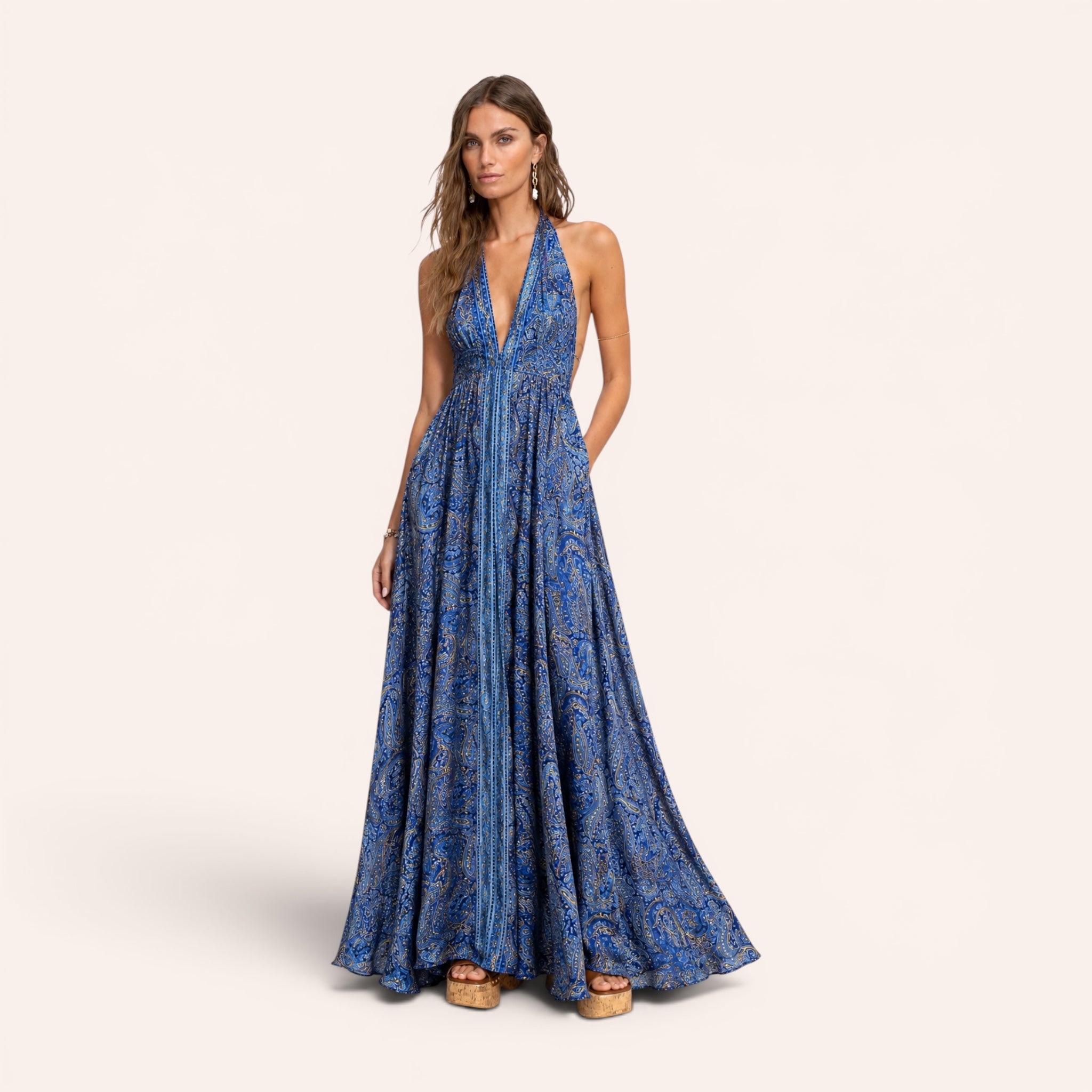 Sicily Silk Maxi Dress - Royal Blue