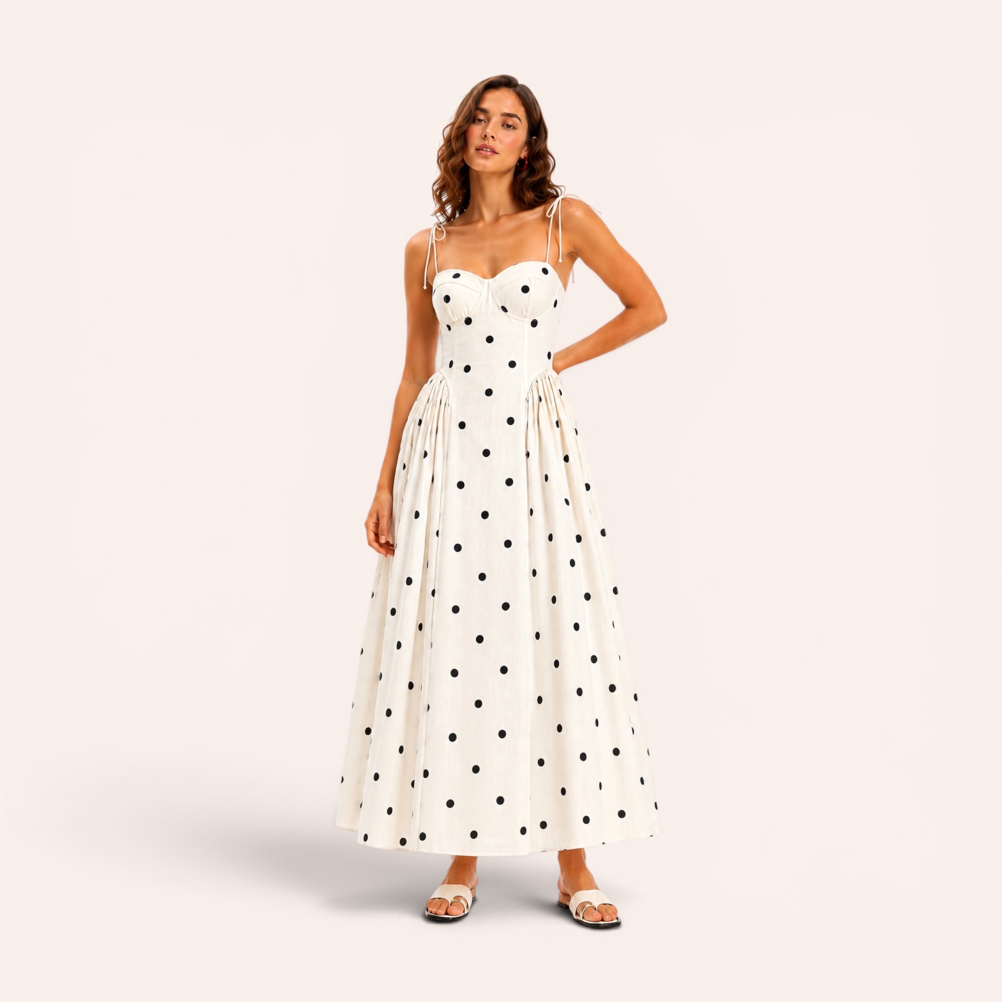 Monaco Midi Dress – White Polka Dots