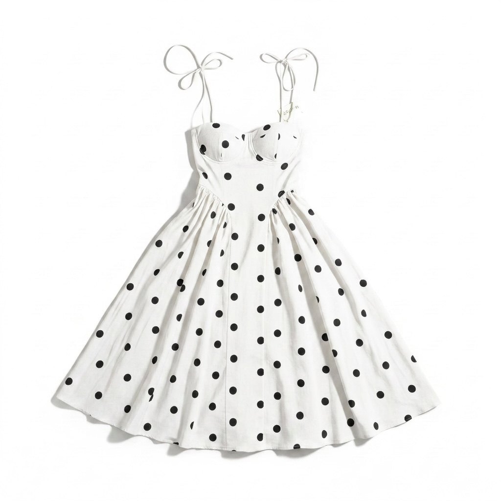 Monaco Midi Dress – White Polka Dots