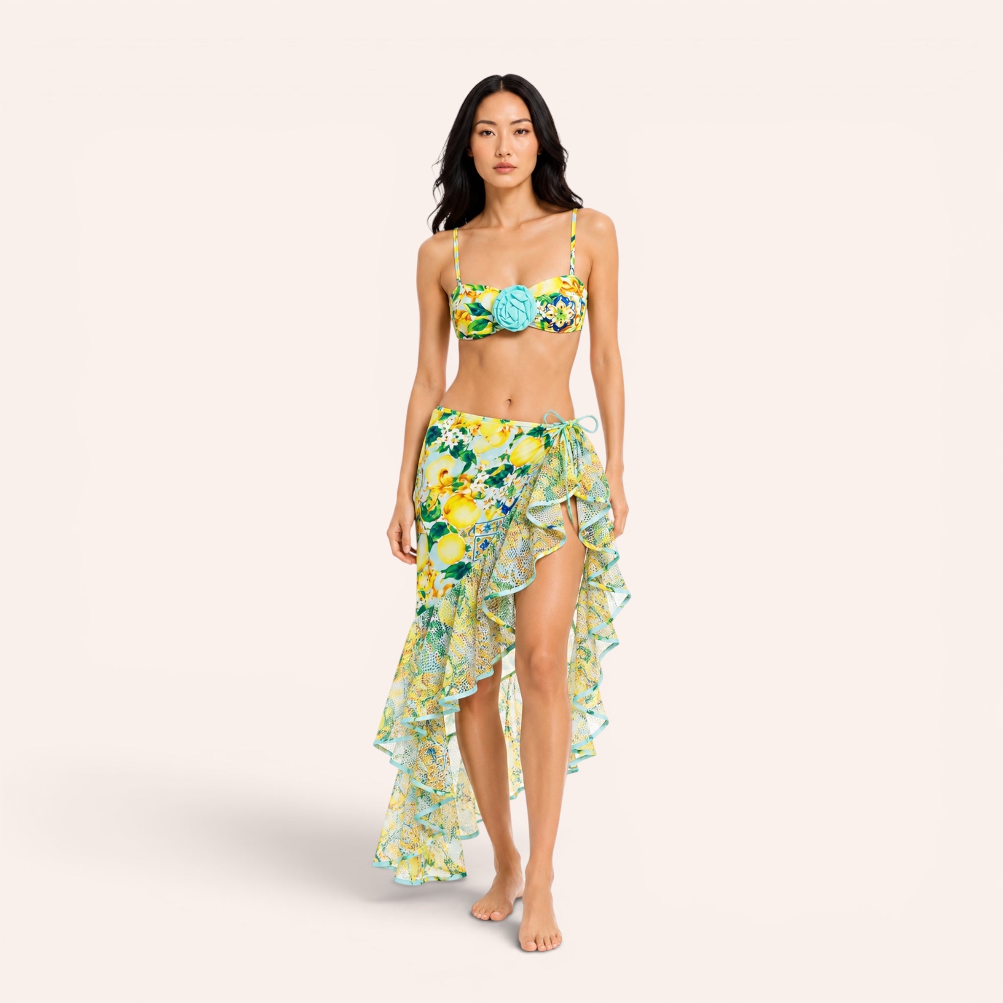 Amalfi 3-Piece Bikini & Pareo Set – Lemon Breeze