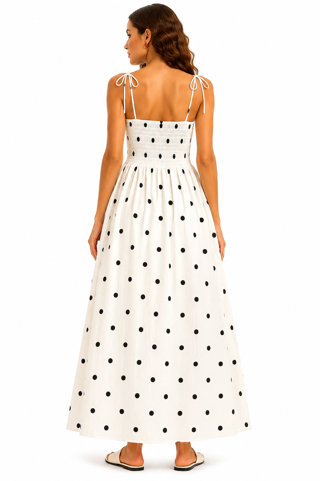 Monaco Midi Dress – White Polka Dots
