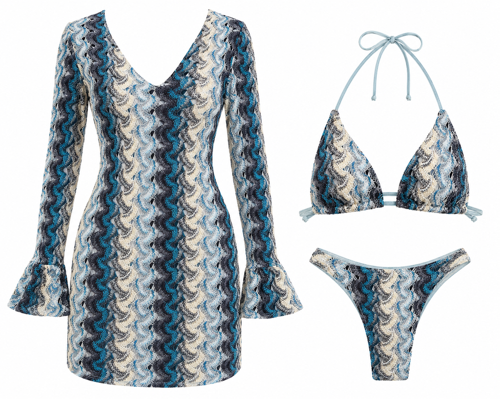 Amalfi 3-Piece Bikini Set – Ocean Blue