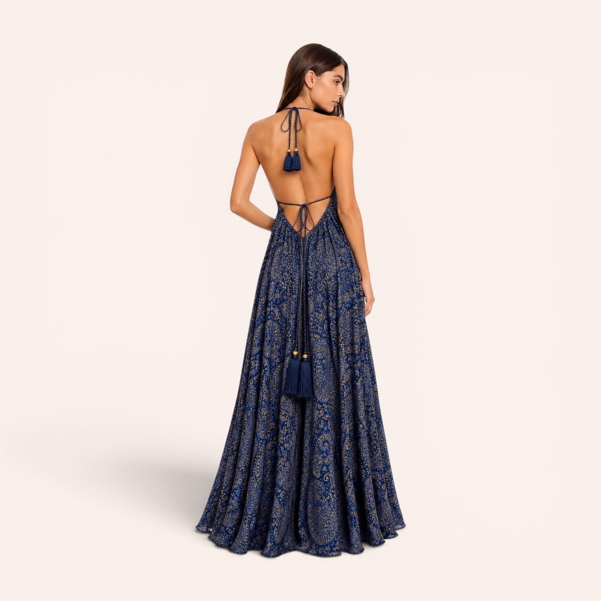 Sicily Silk Maxi Dress - Navy Blue