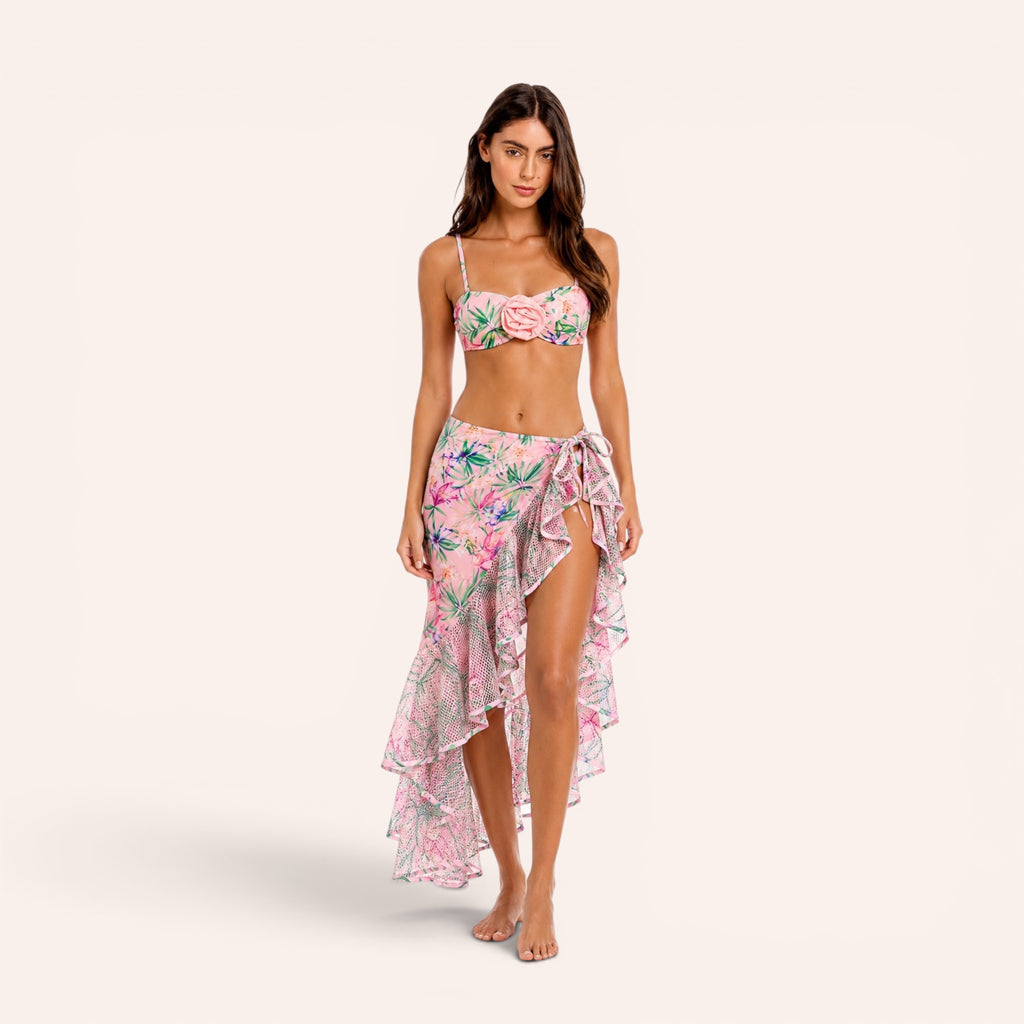 Amalfi 3-Piece Bikini & Pareo Set – Pink Tropical