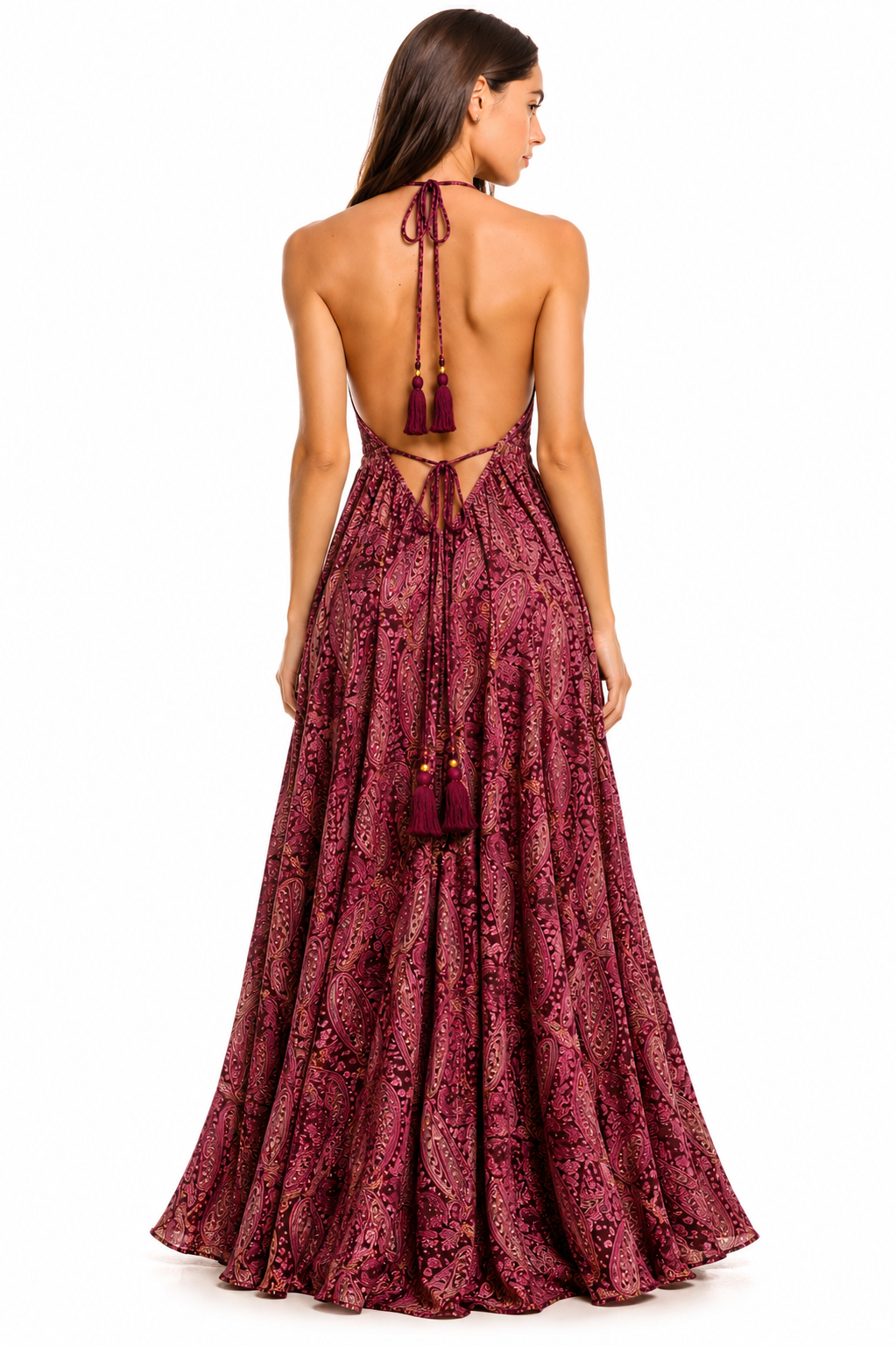 Sicily Silk Maxi Dress - Burgundy