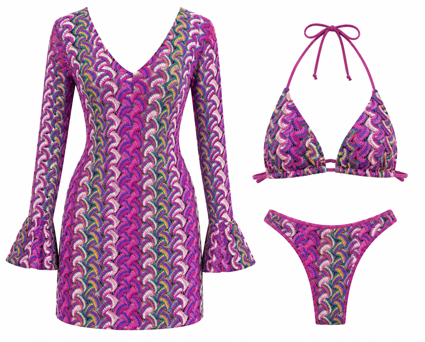 Amalfi 3-Piece Bikini Set – Berry Pink