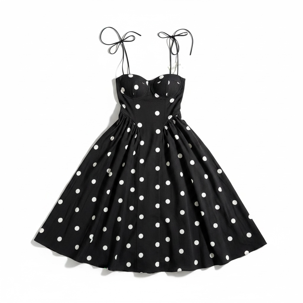 Cannes Midi Dress – Black Polka Dots
